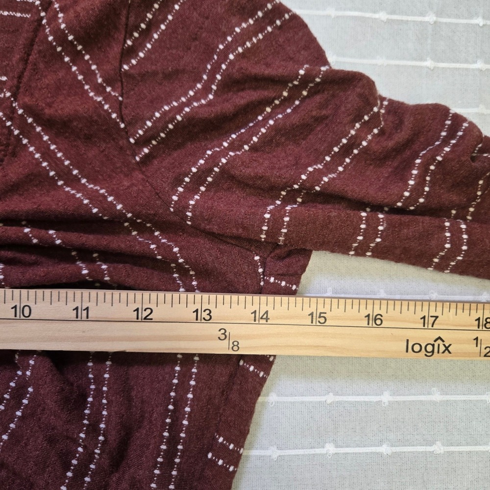 Rust Brown Ruched Drawstring V-Neck Top Cottagecore Boho Dotted Stripe Large - Picture 7 of 9